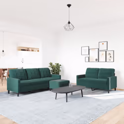 vidaXL Set di Divani 3 pz con Cuscini Verde scuro in Velluto - Vista aggiuntiva 3