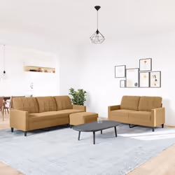 vidaXL Set di Divani 3 pz con Cuscini Marrone in Velluto - Vista aggiuntiva 3