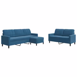 vidaXL Set di Divani 3 pz con Cuscini Blu in Velluto - Vista aggiuntiva 2