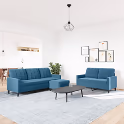 vidaXL Set di Divani 3 pz con Cuscini Blu in Velluto - Vista aggiuntiva 3