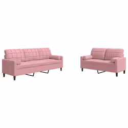vidaXL Set di Divani 2 pz con Cuscini e Rinforzi rosa in Velluto - Vista aggiuntiva 2