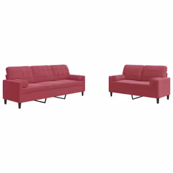 vidaXL Set di Divani 2 pz con Cuscini e Rinforzi Rosso Vino in Velluto - Vista aggiuntiva 2