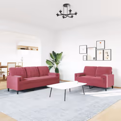 vidaXL Set di Divani 2 pz con Cuscini e Rinforzi Rosso Vino in Velluto - Vista aggiuntiva 3