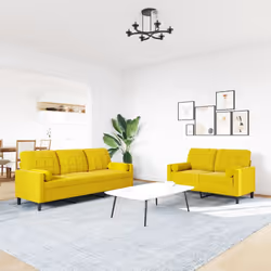 vidaXL Set di Divani 2 pz con Cuscini e Rinforzi Giallo in Velluto - Vista aggiuntiva 3