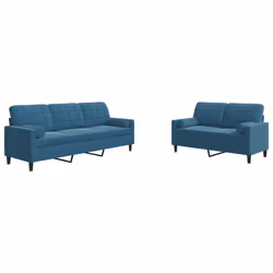 vidaXL Set di Divani 2 pz con Cuscini e Rinforzi Blu in Velluto - Vista aggiuntiva 2