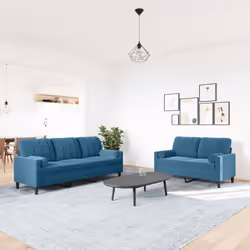 vidaXL Set di Divani 2 pz con Cuscini e Rinforzi Blu in Velluto - Vista aggiuntiva 3