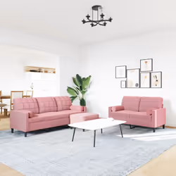 vidaXL Set di Divani 3 pz con Cuscini e Rinforzi rosa in Velluto - Vista aggiuntiva 3
