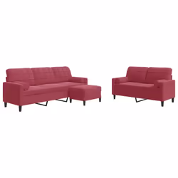 vidaXL Set di Divani 3 pz con Cuscini e Rinforzi Rosso Vino in Velluto - Vista aggiuntiva 2