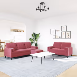 vidaXL Set di Divani 3 pz con Cuscini e Rinforzi Rosso Vino in Velluto - Vista aggiuntiva 3