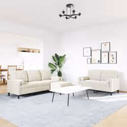 vidaXL Set di Divani 3 pz con Cuscini e Rinforzi Crema in Velluto - Vista aggiuntiva 3