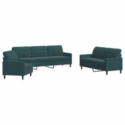 vidaXL Set di Divani 3 pz con Cuscini Verde scuro in Velluto - Vista aggiuntiva 2