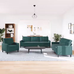 vidaXL Set di Divani 3 pz con Cuscini Verde scuro in Velluto - Vista aggiuntiva 3