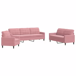 vidaXL Set di Divani 3 pz con Cuscini rosa in Velluto - Vista aggiuntiva 2