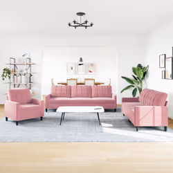 vidaXL Set di Divani 3 pz con Cuscini rosa in Velluto - Vista aggiuntiva 3