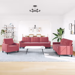 vidaXL Set di Divani 3 pz con Cuscini Rosso Vino in Velluto - Vista aggiuntiva 3