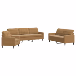vidaXL Set di Divani 3 pz con Cuscini Marrone in Velluto - Vista aggiuntiva 2