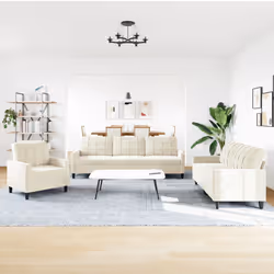 vidaXL Set di Divani 3 pz con Cuscini Crema in Velluto - Vista aggiuntiva 3
