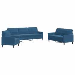 vidaXL Set di Divani 3 pz con Cuscini Blu in Velluto - Vista aggiuntiva 2