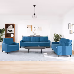 vidaXL Set di Divani 3 pz con Cuscini Blu in Velluto - Vista aggiuntiva 3