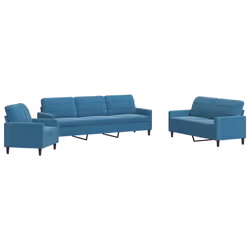 vidaXL Set di Divani 4 pz con Cuscini Blu in Velluto - Vista aggiuntiva 2