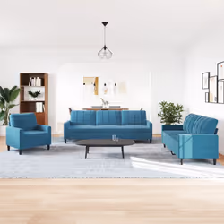 vidaXL Set di Divani 4 pz con Cuscini Blu in Velluto - Vista aggiuntiva 3