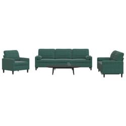 vidaXL Set di Divani 3 pz con Cuscini e Rinforzi Verde scuro Velluto