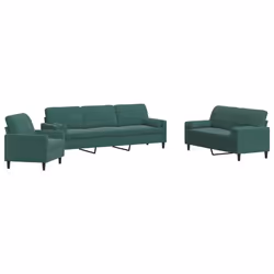 vidaXL Set di Divani 3 pz con Cuscini e Rinforzi Verde scuro Velluto - Vista aggiuntiva 2