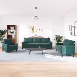 vidaXL Set di Divani 3 pz con Cuscini e Rinforzi Verde scuro Velluto - Vista aggiuntiva 3