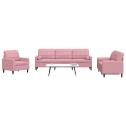 vidaXL Set di Divani 3 pz con Cuscini e Rinforzi rosa in Velluto