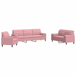 vidaXL Set di Divani 3 pz con Cuscini e Rinforzi rosa in Velluto - Vista aggiuntiva 2