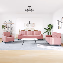 vidaXL Set di Divani 3 pz con Cuscini e Rinforzi rosa in Velluto - Vista aggiuntiva 3