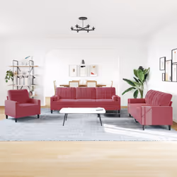 vidaXL Set di Divani 3 pz con Cuscini e Rinforzi Rosso Vino in Velluto - Vista aggiuntiva 3