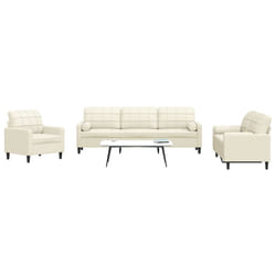 vidaXL Set di Divani 3 pz con Cuscini e Rinforzi Crema in Velluto