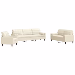 vidaXL Set di Divani 3 pz con Cuscini e Rinforzi Crema in Velluto - Vista aggiuntiva 2