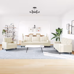 vidaXL Set di Divani 3 pz con Cuscini e Rinforzi Crema in Velluto - Vista aggiuntiva 3