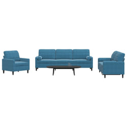 vidaXL Set di Divani 3 pz con Cuscini e Rinforzi Blu in Velluto