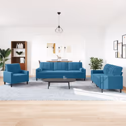 vidaXL Set di Divani 3 pz con Cuscini e Rinforzi Blu in Velluto - Vista aggiuntiva 3
