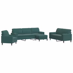 vidaXL Set di Divani 4 pz con Cuscini e Rinforzi Verde scuro Velluto - Vista aggiuntiva 2