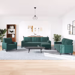 vidaXL Set di Divani 4 pz con Cuscini e Rinforzi Verde scuro Velluto - Vista aggiuntiva 3