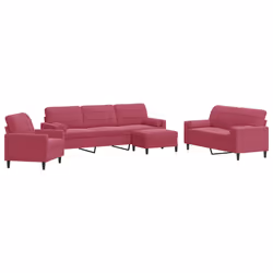vidaXL Set di Divani 4 pz con Cuscini e Rinforzi Rosso Vino in Velluto - Vista aggiuntiva 2