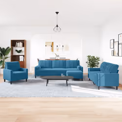vidaXL Set di Divani 4 pz con Cuscini e Rinforzi Blu in Velluto - Vista aggiuntiva 3