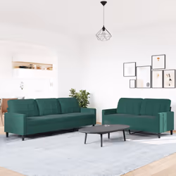 vidaXL Set di Divani 2 pz con Cuscini Verde scuro in Velluto - Vista aggiuntiva 3
