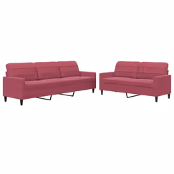 vidaXL Set di Divani 2 pz con Cuscini Rosso Vino in Velluto - Vista aggiuntiva 2