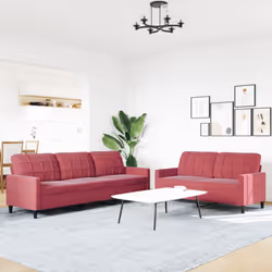 vidaXL Set di Divani 2 pz con Cuscini Rosso Vino in Velluto - Vista aggiuntiva 3