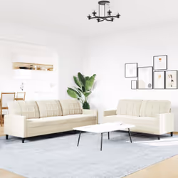 vidaXL Set di Divani 2 pz con Cuscini Crema in Velluto - Vista aggiuntiva 3