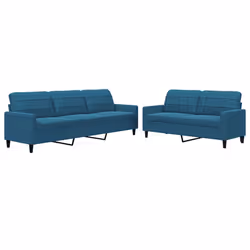 vidaXL Set di Divani 2 pz con Cuscini Blu in Velluto - Vista aggiuntiva 2