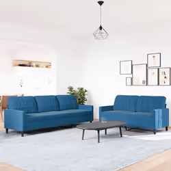 vidaXL Set di Divani 2 pz con Cuscini Blu in Velluto - Vista aggiuntiva 3