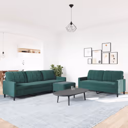 vidaXL Set di Divani 3 pz con Cuscini Verde scuro in Velluto - Vista aggiuntiva 3