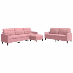 vidaXL Set di Divani 3 pz con Cuscini rosa in Velluto - Vista aggiuntiva 2