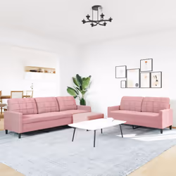 vidaXL Set di Divani 3 pz con Cuscini rosa in Velluto - Vista aggiuntiva 3